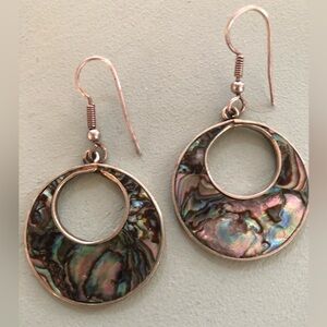 Vintage Mexico Abalone Shell Drop Earrings Alpaca Stamped